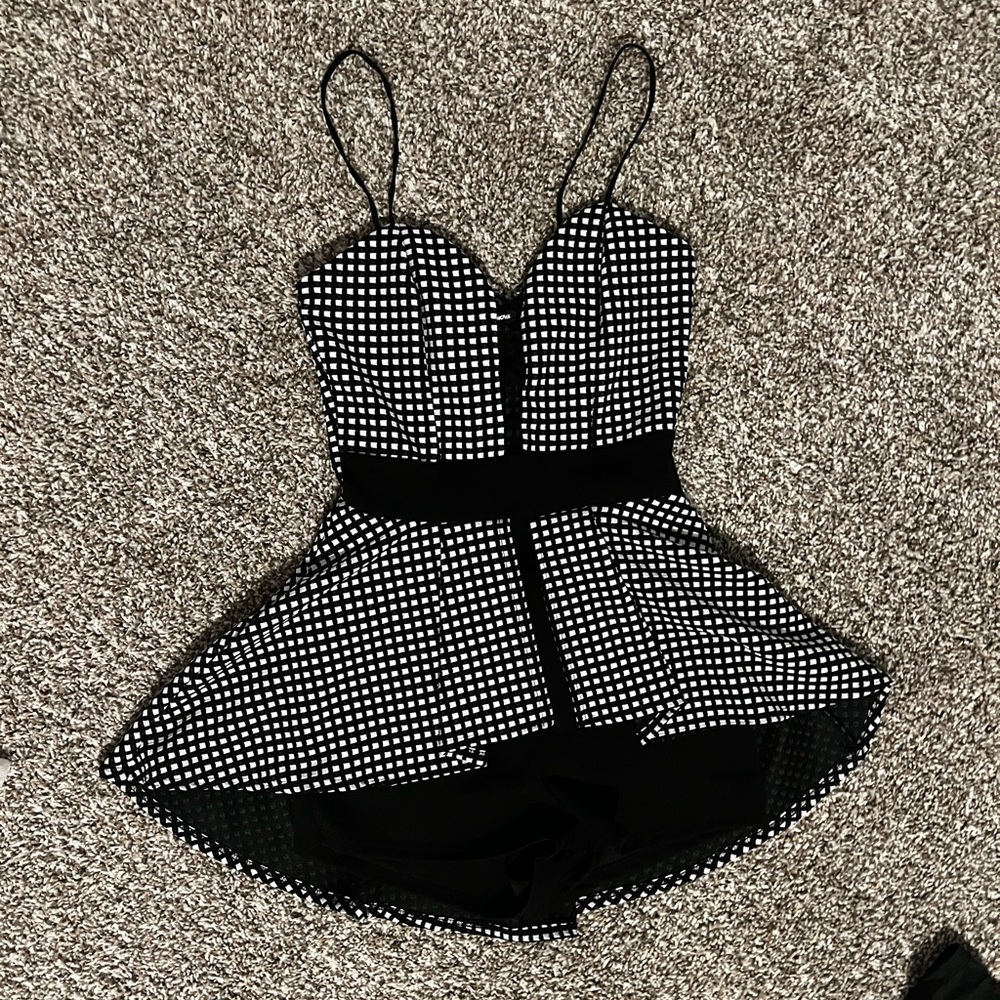 Black plaid spaghetti strap romper